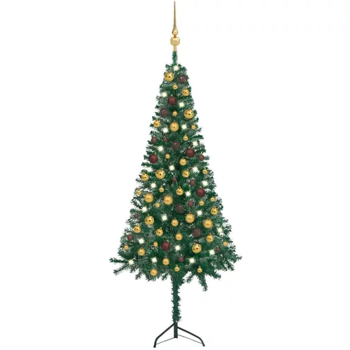 vidaXL kutno umjetno božićno drvce LED s kuglicama zeleno 150 cm PVC