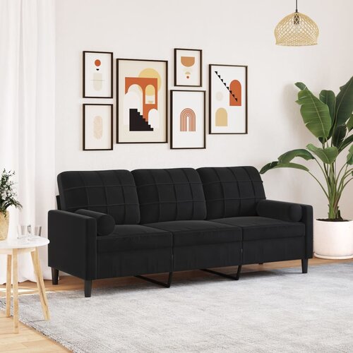 vidaXL Kavč trosed z okrasnimi blazinami črn 180 cm žamet Cene