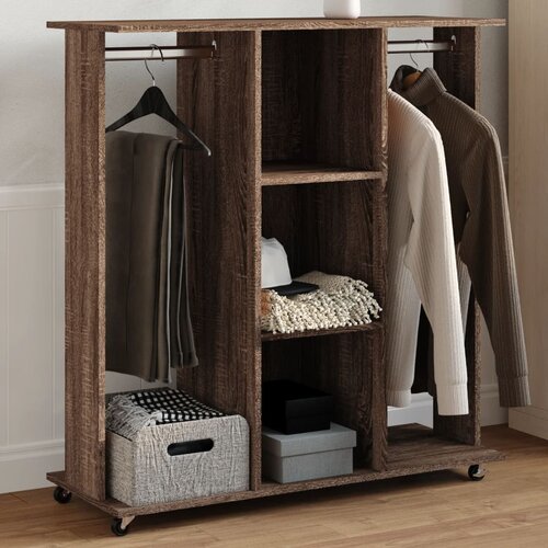 The Living Store Garderobna omara rjavi hrast s koleščki 102x38x110 cm inž. les - Garderobna Omara, (21428047) Cene