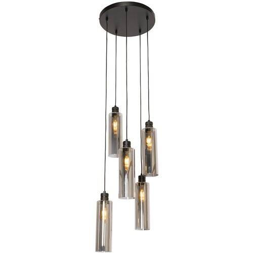 QAZQA Smart hanglamp zwart met smoke glas 5-lichts incl. Wifi A60- Stavelot Slike