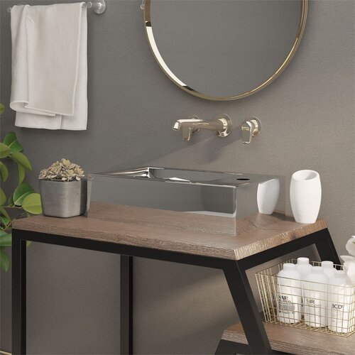VidaXL Umivalnik z odprtino za odtekanje 49x25x15 cm keramičen srebrn, (20919148) Slike
