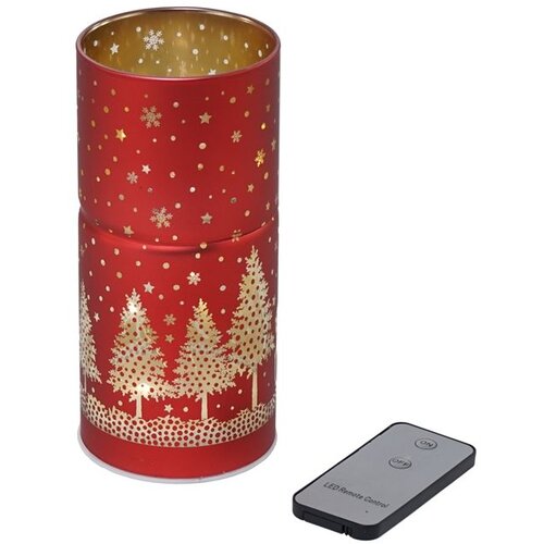  Stakleni crveni svećnjak sa led svetlom, baterije, daljinska kontrola D.10X30CM Cene