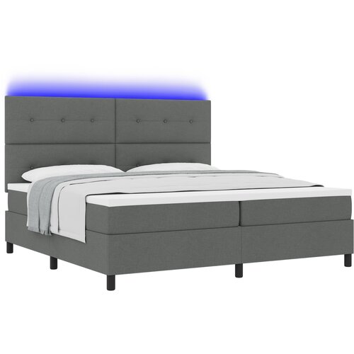 vidaXL Postelja z vzmetnico in LED temno sivo 200x200 cm tkanina Cene