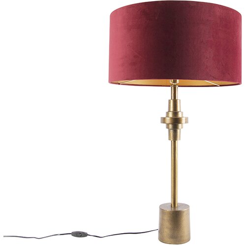 QAZQA Art Deco namizna svetilka bronasti žametni odtenek rdeča 50 cm - Diverso Cene