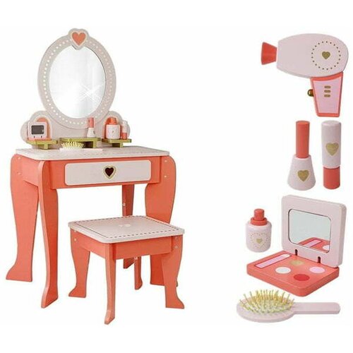 Lean Toys lesena toaletna mizica srcki z ogledalom in predal Cene