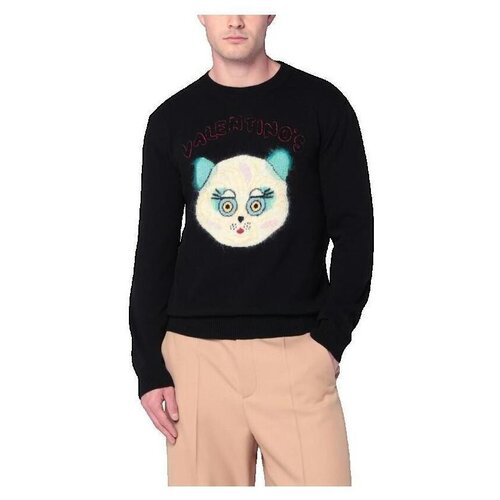 Valentino Puloverji Pull noir avec patch Le Chat de la Maison Črna Cene