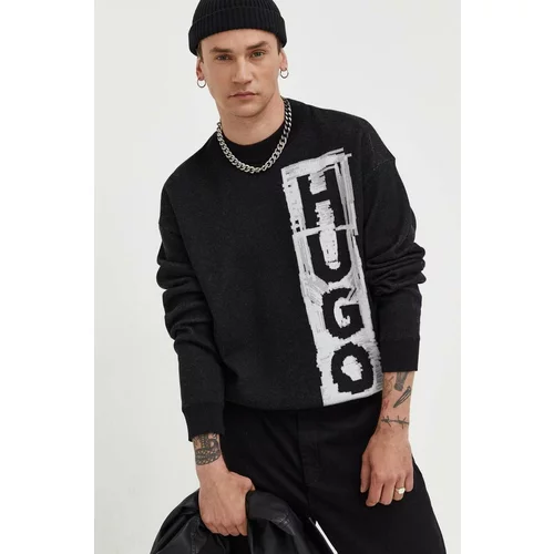 Hugo Pulover s dodatkom vune za muškarce, boja: crna, lagani