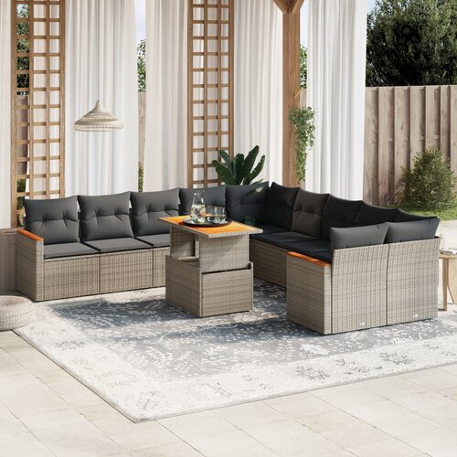 vidaXL 11-dijelni set vrtnih sofa od poliratana s jastucima sivi Cijene