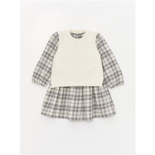 LC Waikiki Baby Girl Dress and Knitwear Sweater 2-Set with a Crew Neck Long Sleeved Cene