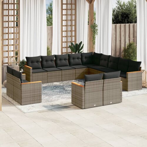 vidaXL 13-dijelni set vrtnih sofa od poliratana s jastucima sivi Cijene