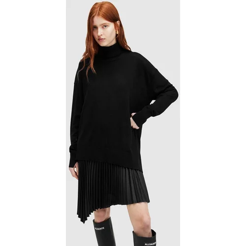 AllSaints Obleka in pulover FLORA DRESS črna barva, WD597Z