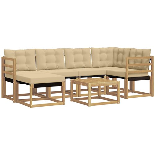 vidaXL Zunanja garnitura za sedenje z blazino 7 pcs Bela in bež, (5000280630) Cene