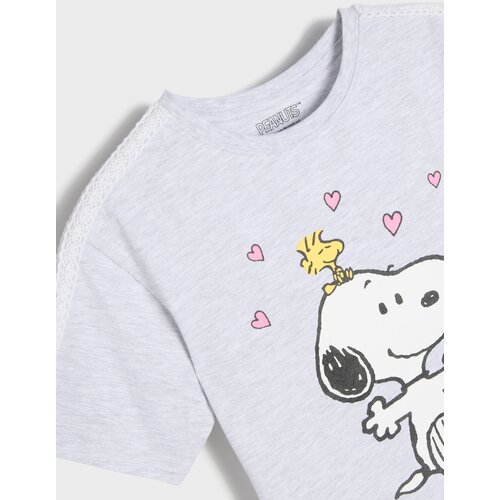 Sinsay Pamučna majica s ukrasnom čipkom na rukavima Peanuts Slike