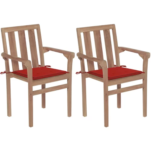  Vrtne stolice s crvenim jastucima 2 kom od masivne tikovine