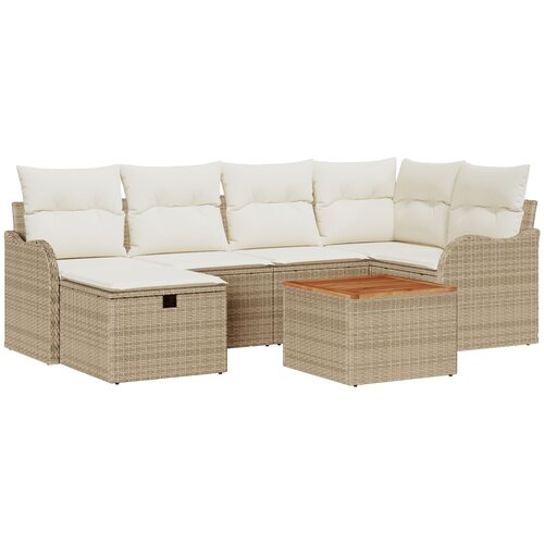 vidaXL Set vrtnih sofa od 7 dijelova s jastucima u bež boji i poli ratanom, 2-sjedalna vrtna sofa s jastucima u bež boji i poli ratanom Cijene
