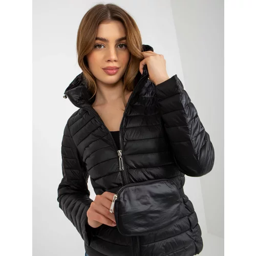 Fashion Hunters Black transient quilted jacket with bag and hood