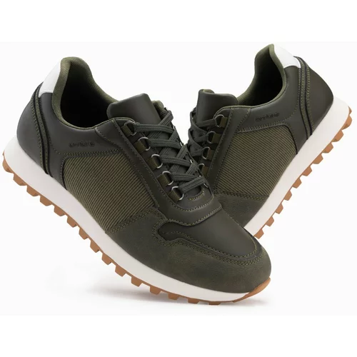 Ombre Patchwork men's sneaker shoes in combined materials - dark olive