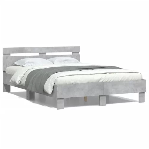 vidaXL Okvir za krevet s uzglavljem i LED siva boja betona 120x200 cm