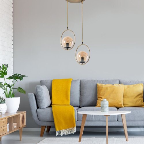 Opviq Ring 2 Li Tepsili Bal Camlı Eskitme Sarkıt Copper Chandelier Slike