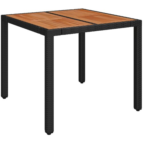 VidaXL Vrtna miza z leseno mizno plo&amp;scaron;čo črna 90x90x75 cm poli ratan, (20602380) Slike
