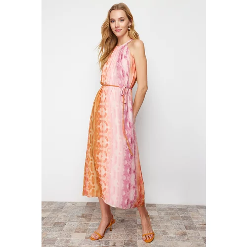 Trendyol Pink Straight Cut Chiffon Maxi Woven Dress
