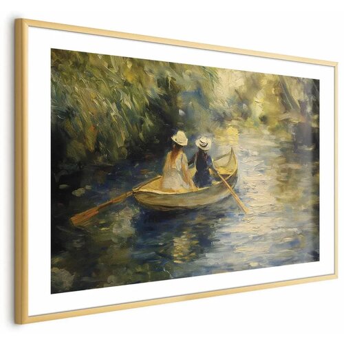  Plakat Boat crossing - painting of two women sailing a boat on a river 42x29.7 Zlatni okvir s margom Cijene