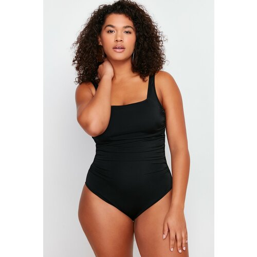 Trendyol curve black square collar strappy recovery effect knitted swimsuit Slike