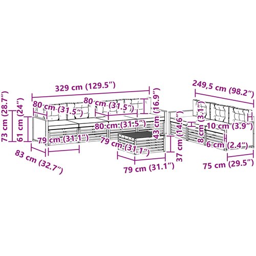  Set vanjskih sofa 8 kom. Prirodna i svjetlosiva Smeđa 79 x 79 x 37 cm Slike