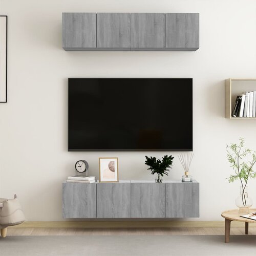 VidaXL Stenska TV omarica 4 kosi siva sonoma 60x30x30 inženirski les Slike