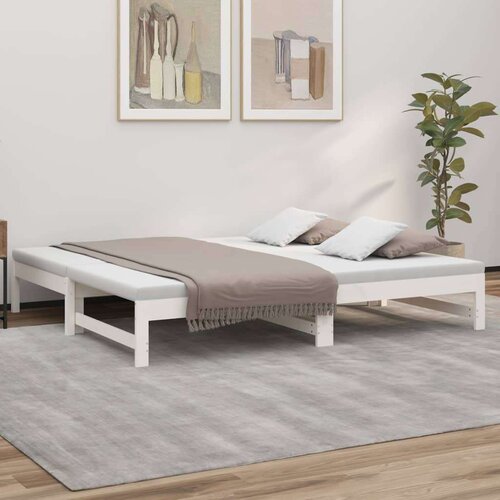  Izvlečna dnevna postelja bela 2x(75x190) cm trdna borovina, (20787831) Slike