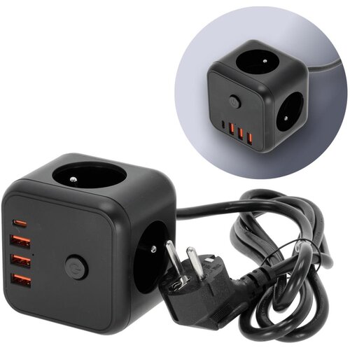  Produžni blok sa prekidačem LINEA 3x230V + 4xUSB A/C crna Cene