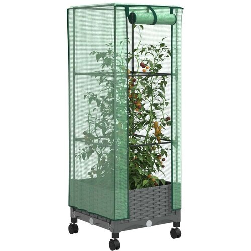  Vrtna saksija s pokrovom staklenika i kotačima Svjetlosiva PP - Svjetlosiva 40 x 40 x 123 cm s kotačima Slike