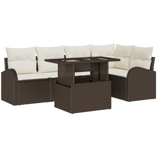 VidaXL 6-komadni set vrtnih sofa s jastucima smeđi poli ratan, 2-sjedna vrtna sofa s pohranom i jastucima smeđi poli ratan Slike