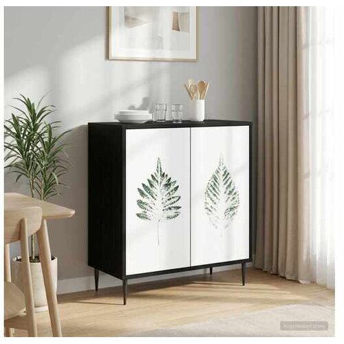 vidaXL Kreveta HANAU Crni hrast 69 x 33 x 76 cm Konstruirano drvo - Zeleni uzorak li&scaron;ća Cijene