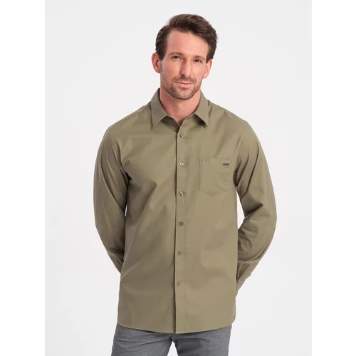 Ombre Men's cotton shirt with pocket REGULAR FIT - olive
