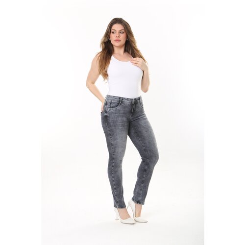 Şans Women's Plus Size Anthracite Lycra 5-Pocket Jeans Slike