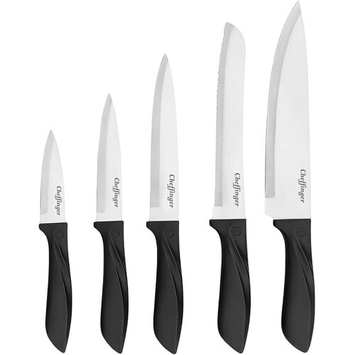 Cheffinger Set 6 nožev iz inoxa z lesenim blokom in ergonomskimi ročaji, Črna / Srebrna, (5000277406) Cene