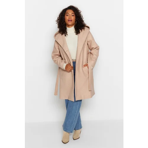 Trendyol Curve Stone Regular Fir Belted Double Breasted Closure Coat