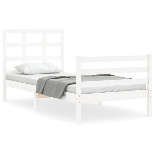 Maison Chic Posteljni okvir - Enojna postelja - Postelja za odrasle z vzglavjem bel trden les-J15859, (21763356) Slike
