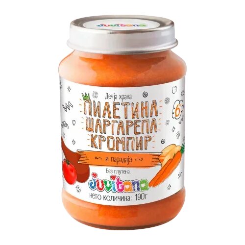 Juvitana Dečija kašica - piletina, šargarepa, krompir i paradajz,6+, 190 g Cene