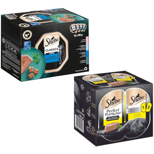 Sheba Perfect porcije 48x37,5 g + Multi pakiranje različice pladnji 48x85 g po posebni ceni! - Perfect porcije 48x37,5 g + Multi pakiranje različice pladnji 48x85 g Slike
