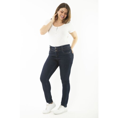 Şans Women's Plus Size Navy Blue 5 Pocket Skinny Leg Skinny Jeans Cene