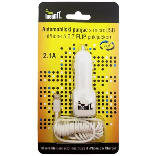 Mean IT Auto punjač za smartphone/iPHONE, 2.1A, FLIP konektor &amp;ndash; AUTO PUNJAČ SMARTPHONE/iPHONE Slike
