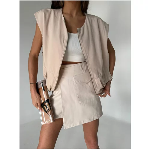 Laluvia Stone Color 100% Cotton Gabardine Short Skirt