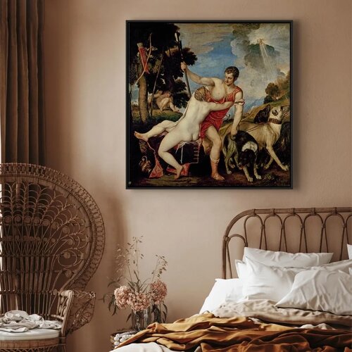  Slika - Titian &amp;ndash; Venus and Adonis 80x80 U crnom drvenom okviru Slike