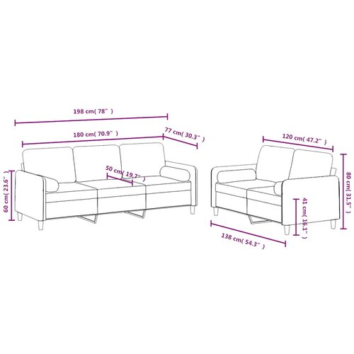  2-dijelni set sofa s jastucima smeđi bar&amp;scaron;unasti Slike