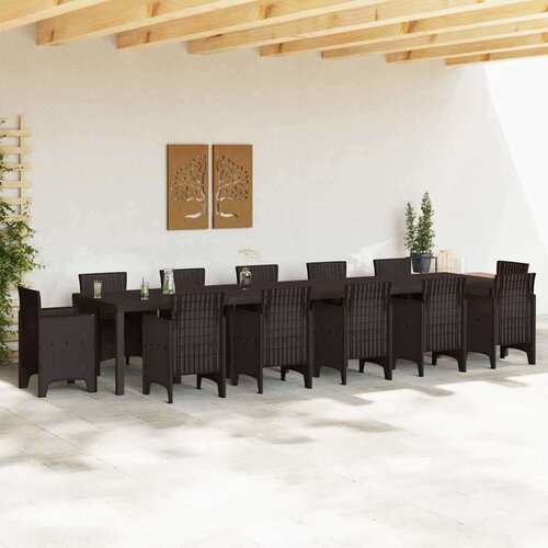 VidaXL Stol za vrt smeđi 400x100x73 cm Poli Ratan, Stol za vrt smeđi 250x100x73 cm Poli Ratan, Stol za vrt smeđi 150x100x73 cm Poli Ratan Slike