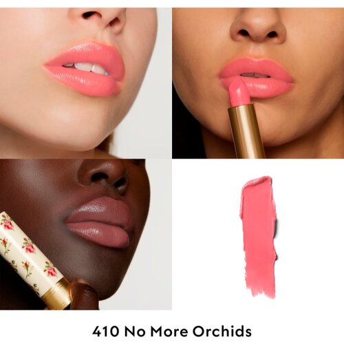 Gucci Beauty Rouge &amp;agrave; L&amp;egrave;vres Voile &amp;scaron;minka z ble&amp;scaron;čečim fini&amp;scaron;em odtenek 410 No More Orchid 3.5 g Slike