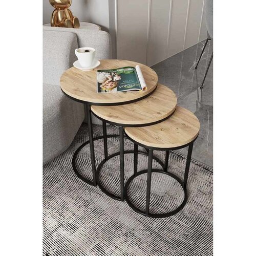 Hanah home set od 3 pomoćna stola Milas 3, crni / bor Slike