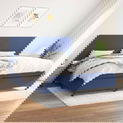  Box spring postelja z vzmetnico moder 200x200 cm blago, (20851644) Cene